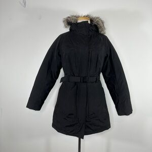 The North Face Belted Goose Down Hyvent Winter Jacket Coat Hooded Black Small